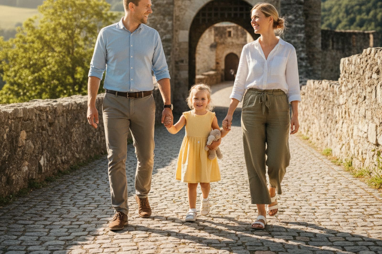 Familie vor einer Burg in Niederösterreich – Thermen- und Burgenausflug
