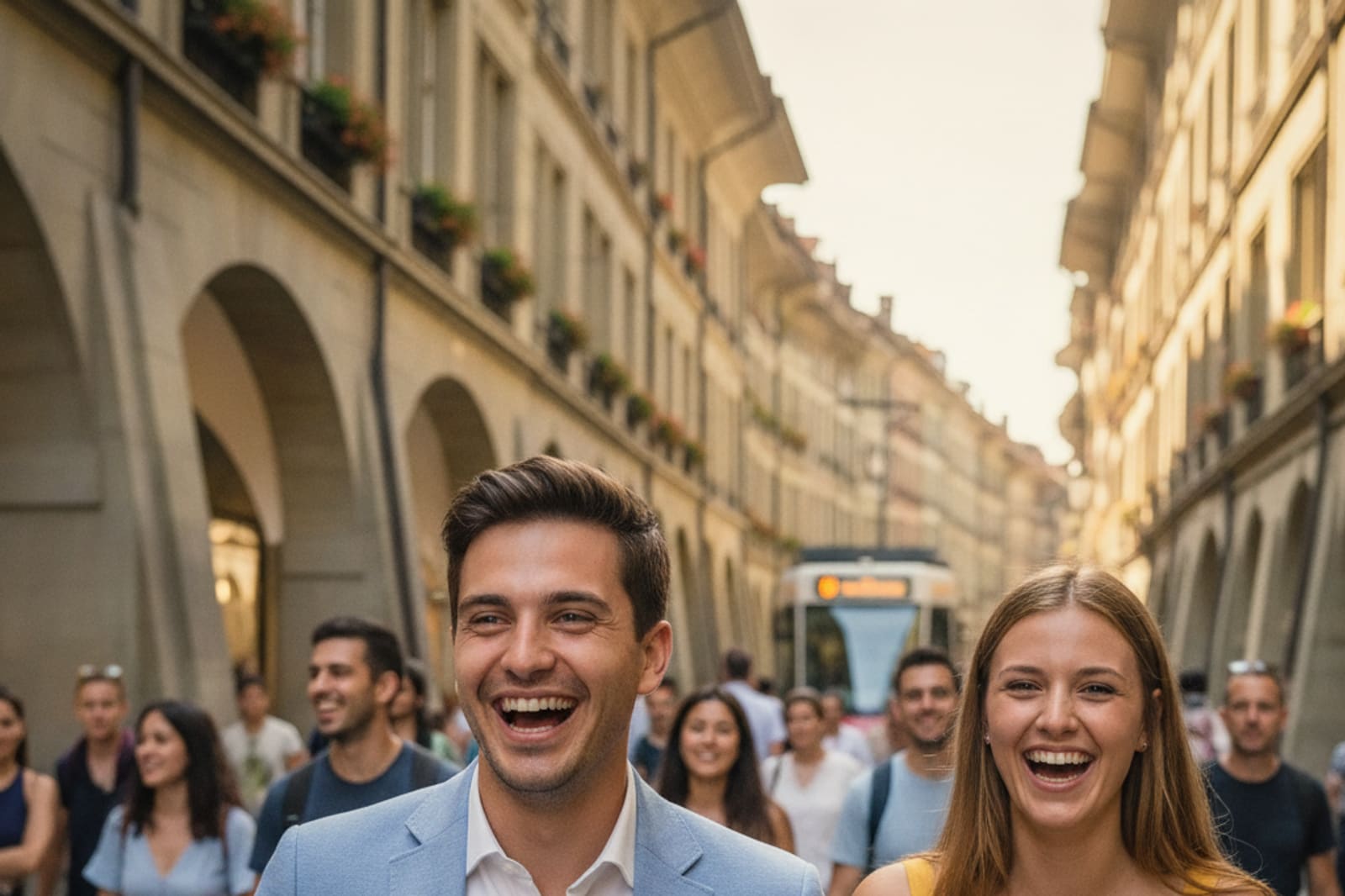Besucher in den Lauben der Berner Altstadt