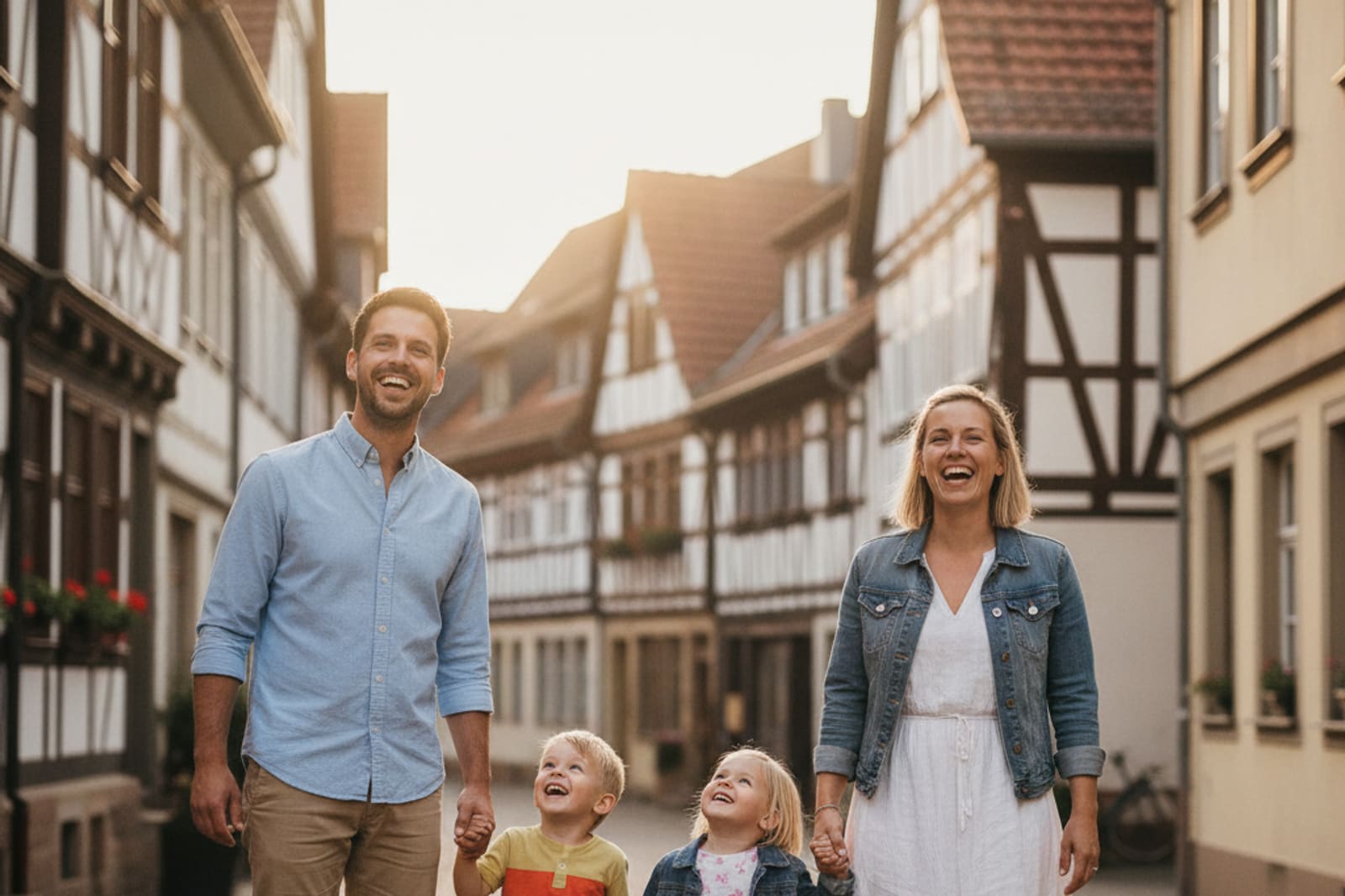 Familie vor Fachwerkhäusern in Wernigerode