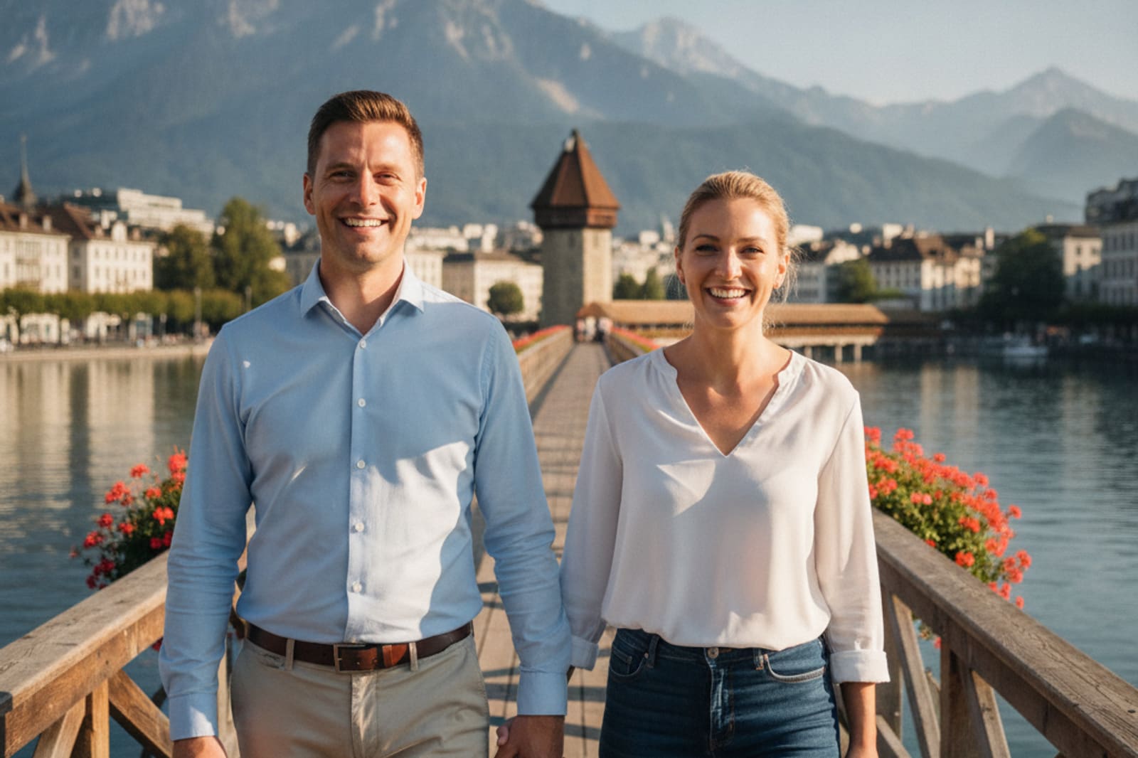 Paar an der Kapellbrücke in Luzern